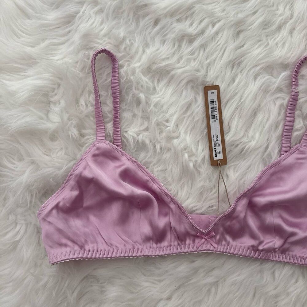 Skims Woven Shine Sleep Bralette Pink Rose Size Medium - Picture 2 of 6